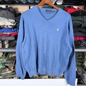 Polo Ralph Lauren Men's V-Neck Sweater Blue Pima Cotton Size XXL